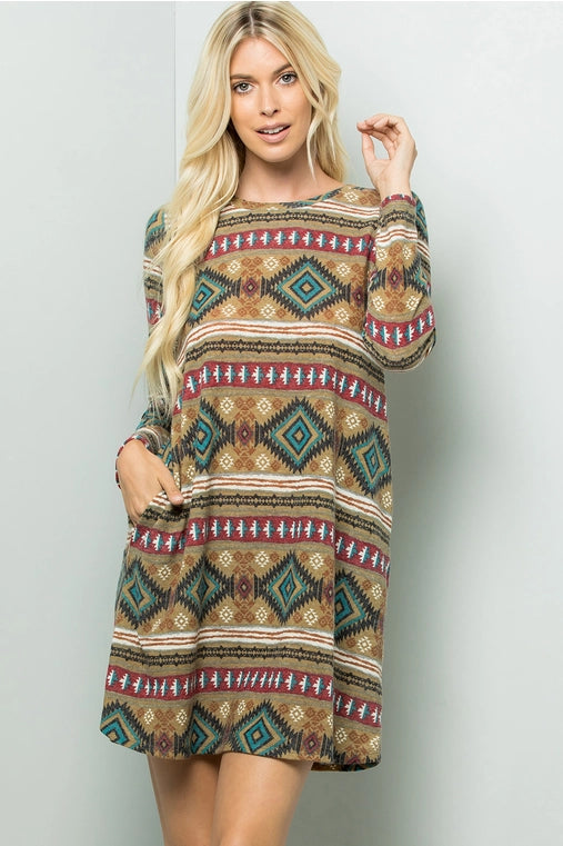 Aztec Print Sweater Dress