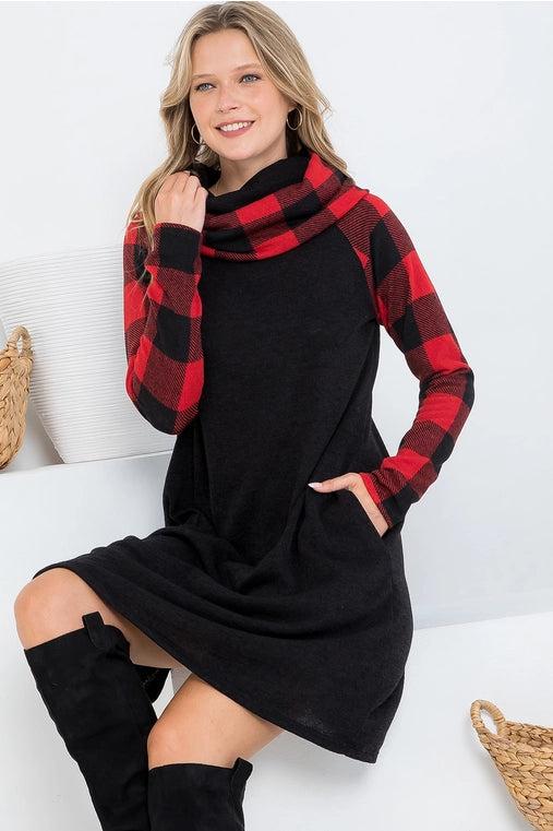 Plaid Turtleneck Dress