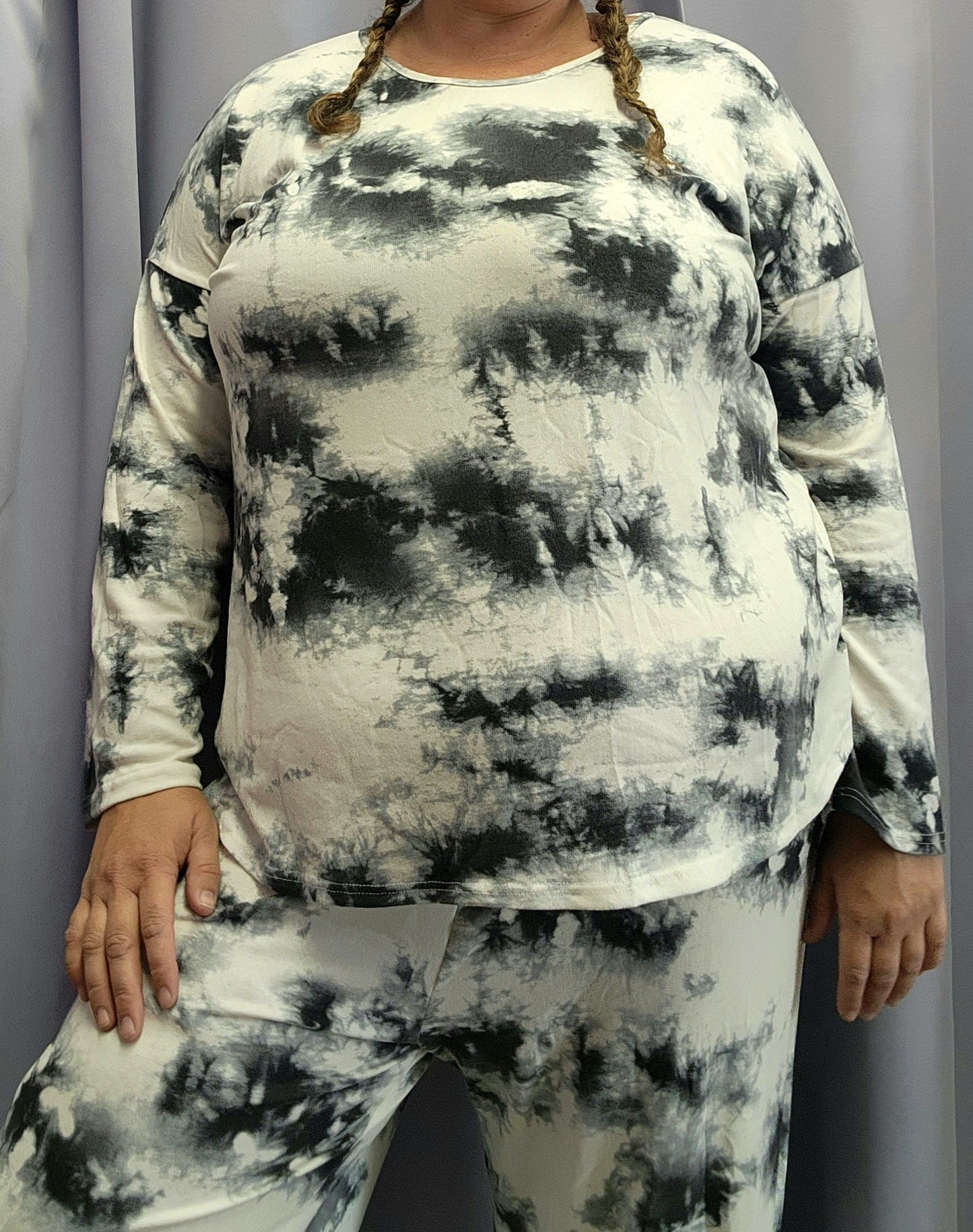 White Tie Dye Loungewear Bottoms (Plus Size)