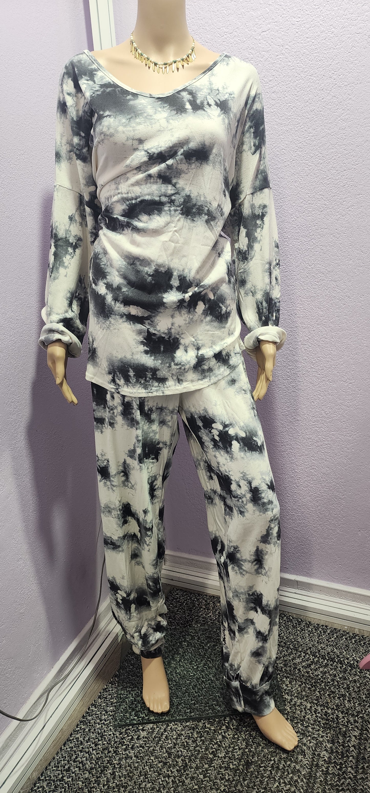 White Tie Dye Loungewear Bottoms (Plus Size)
