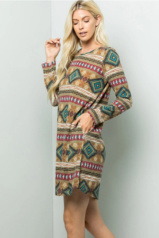 Aztec Print Sweater Dress