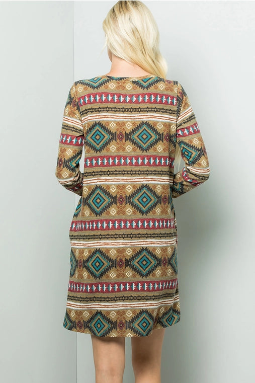 Aztec Print Sweater Dress