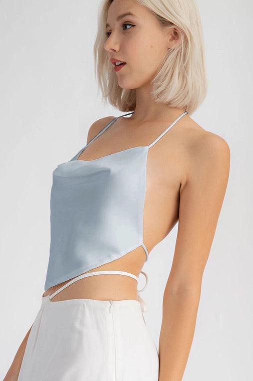 Satin Open Back Halter Top