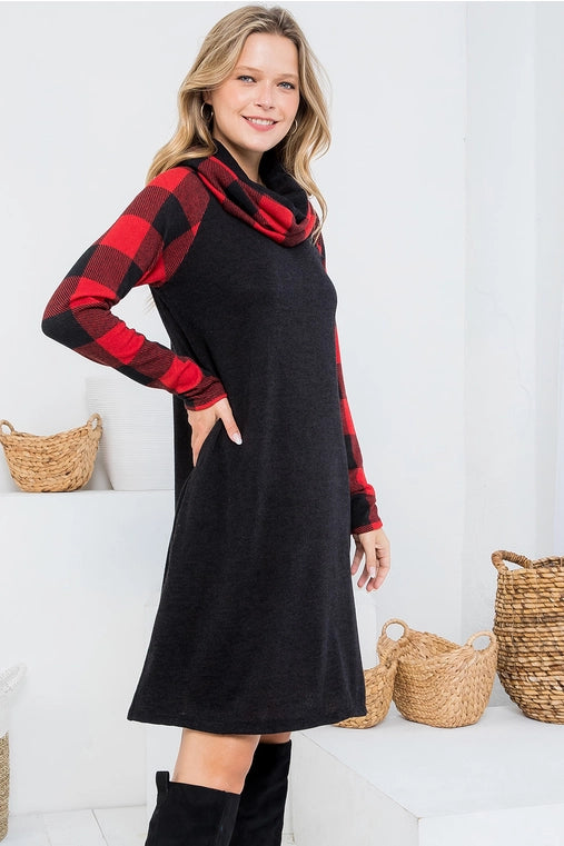 Plaid Turtleneck Dress