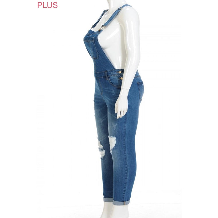 Destructed Skinny Overalls (Plus Size)