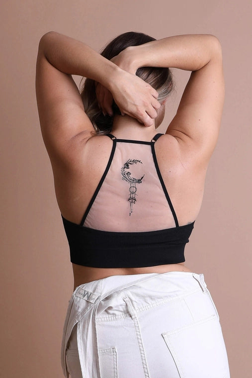 Crescent Moon Dreamcatcher Tattoo Mesh Bralette