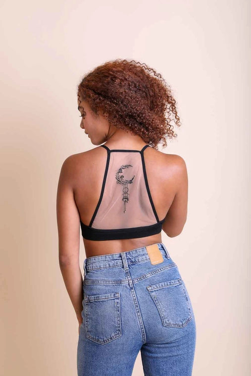 Crescent Moon Dreamcatcher Tattoo Mesh Bralette