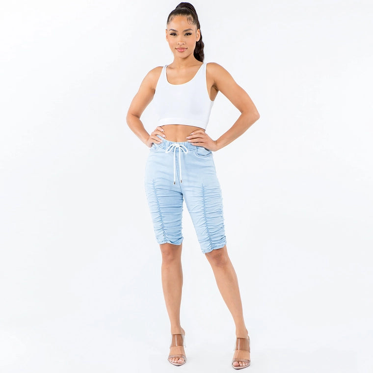 Shirred Leg Denim Shirts