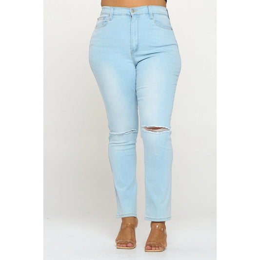 Slit Knee High Waist Jeans (Plus Size)