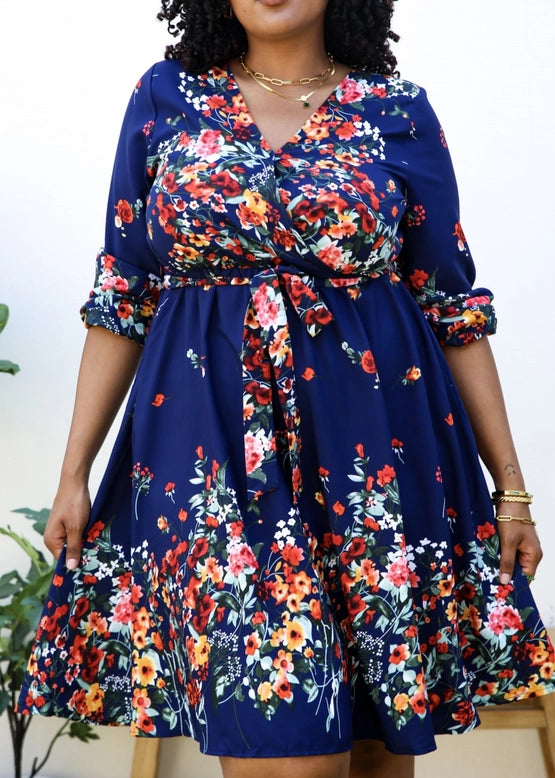 Floral Mix Print Midi Dress (Plus Size)