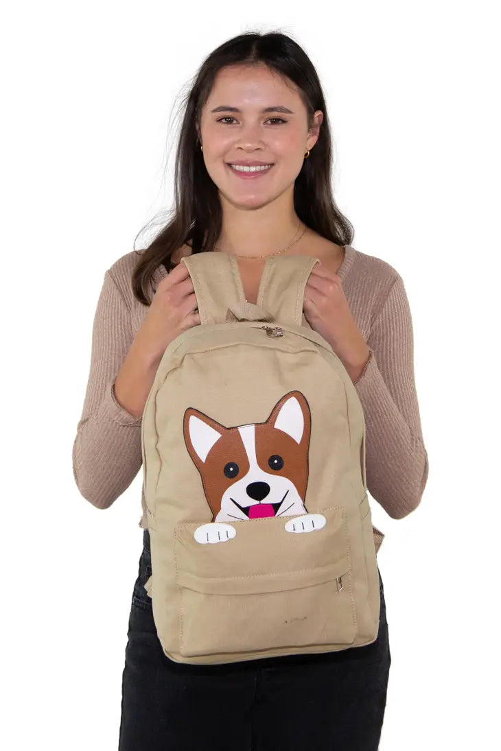 Peeking Corgi Dog Canvas Backpack