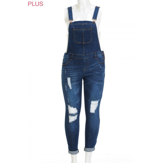 Destructed Skinny Overalls (Plus Size)