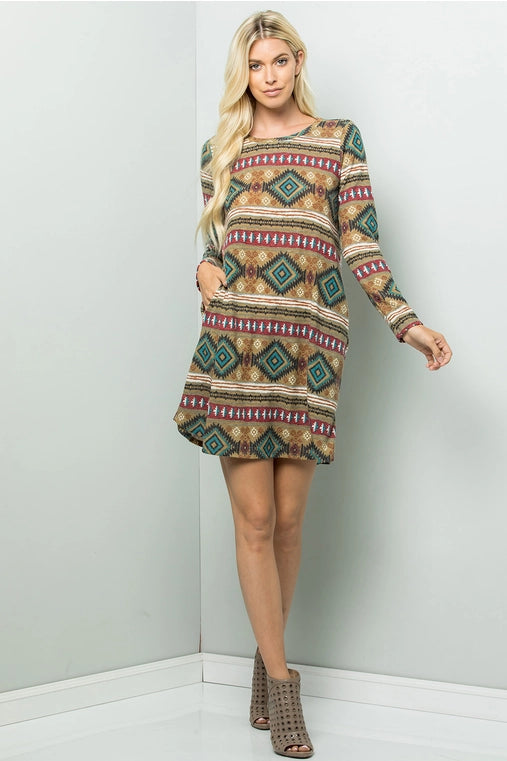 Aztec Print Sweater Dress