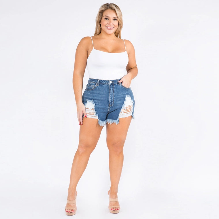 Distressed Mini Shorts (Plus Size)