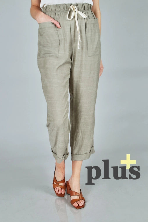 Textured Solid Woven Pants - Plus