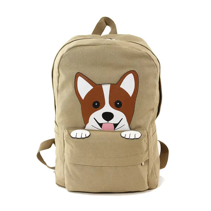 Peeking Corgi Dog Canvas Backpack