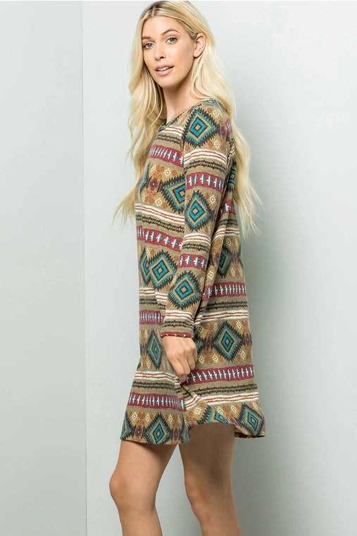 Aztec Print Sweater Dress