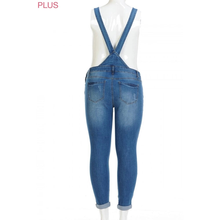 Destructed Skinny Overalls (Plus Size)