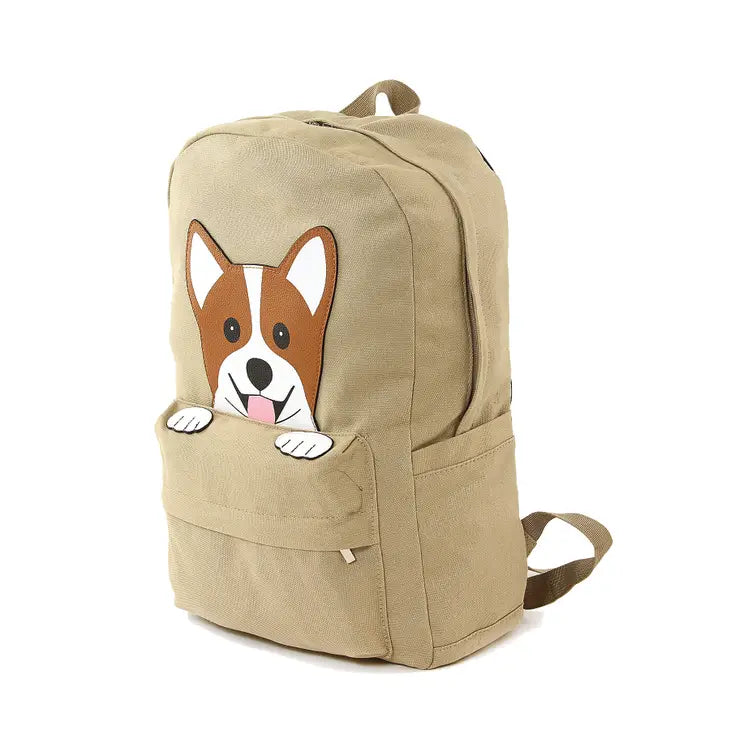 Peeking Corgi Dog Canvas Backpack