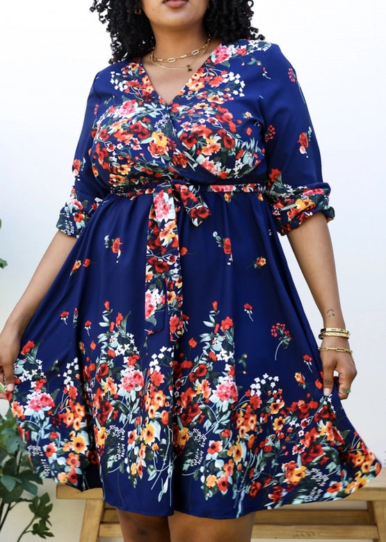 Floral Mix Print Midi Dress (Plus Size)