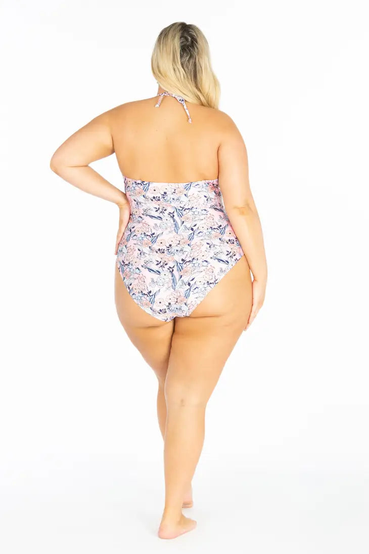Cut Out Front Halter Swimsuit (Plus Size)