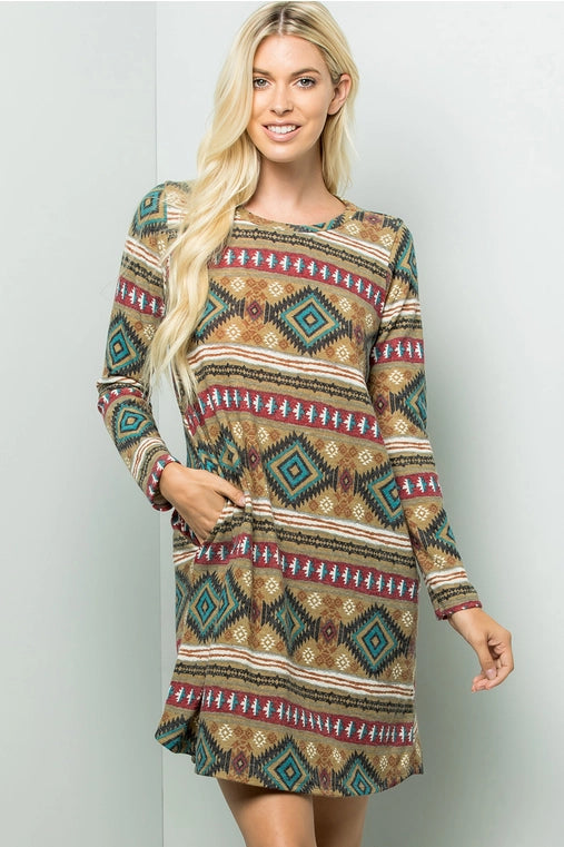 Aztec Print Sweater Dress