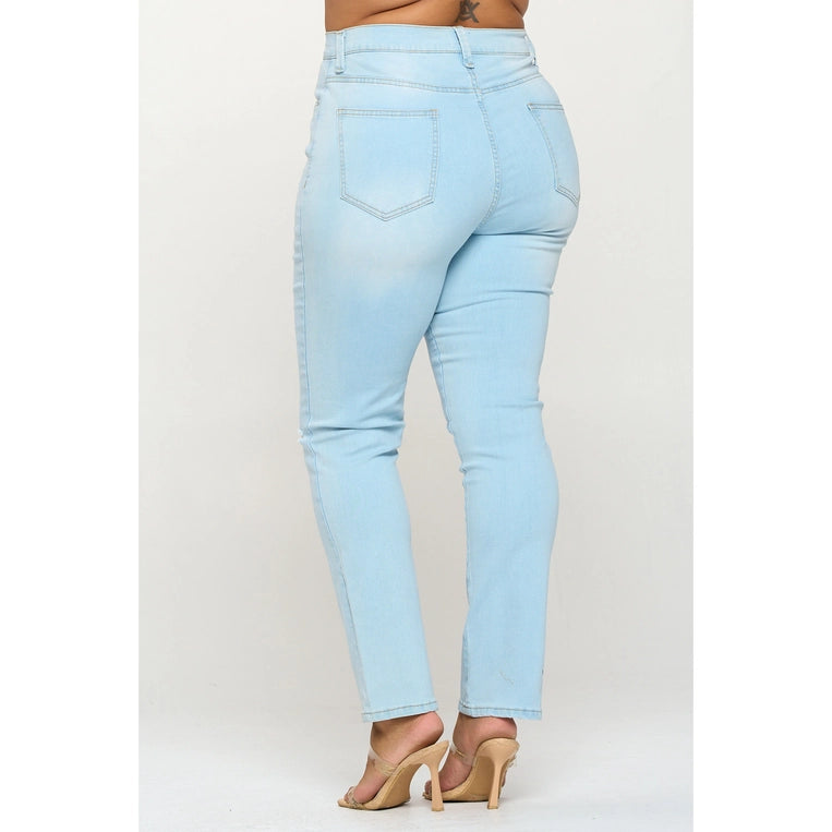 Slit Knee High Waist Jeans (Plus Size)