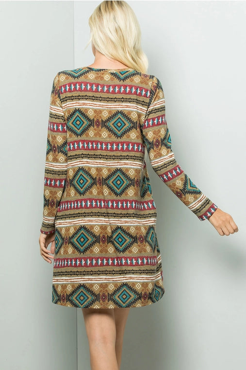 Aztec Print Sweater Dress