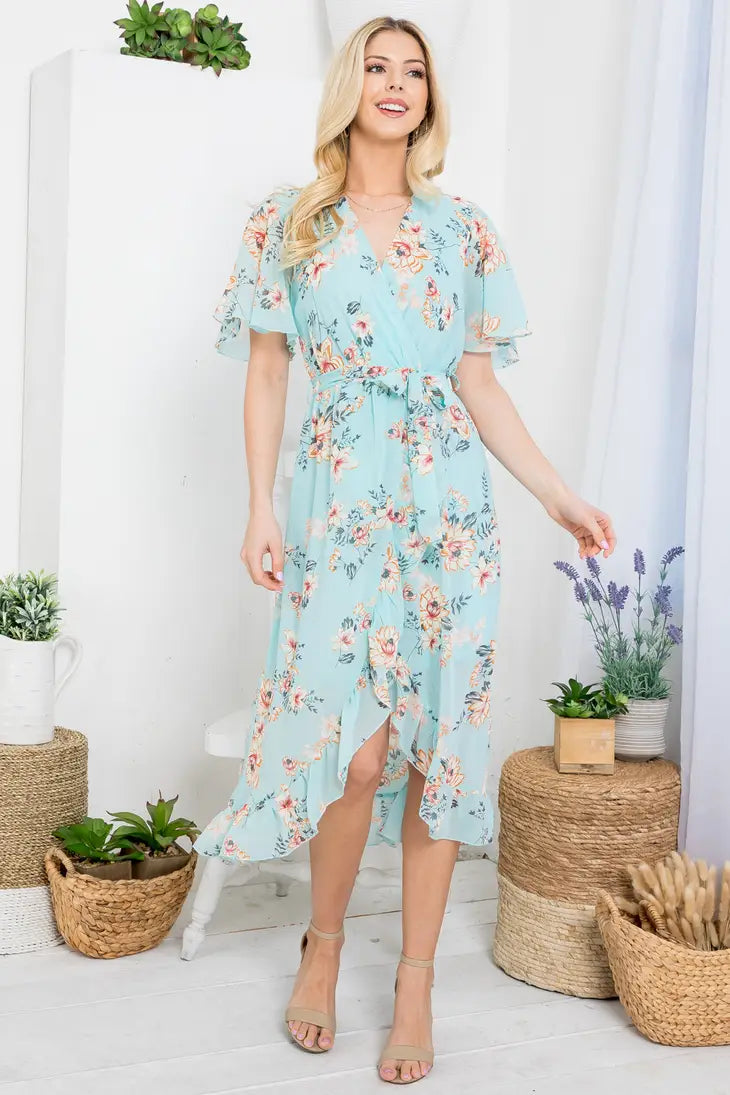 Floral Print Wrap Dress