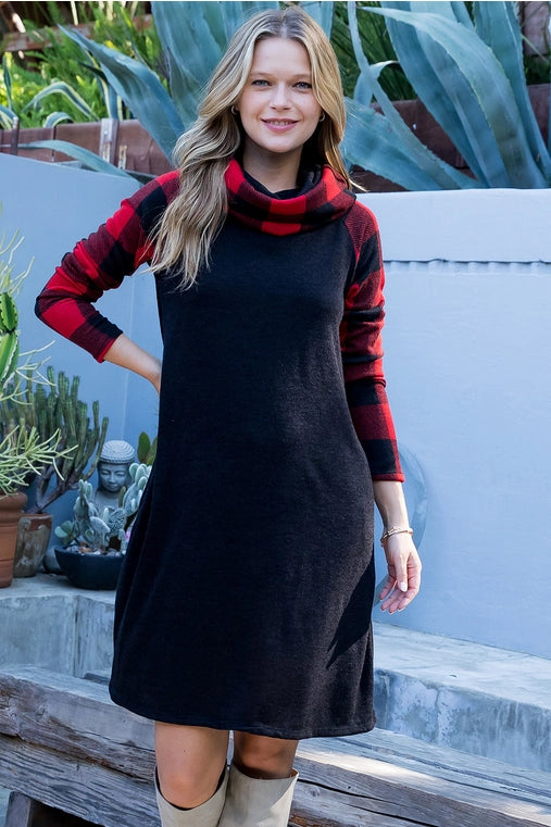 Plaid Turtleneck Dress
