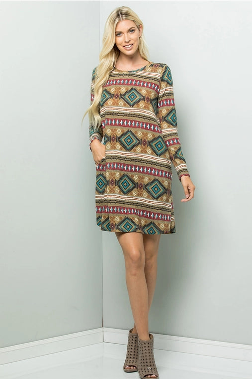 Aztec Print Sweater Dress