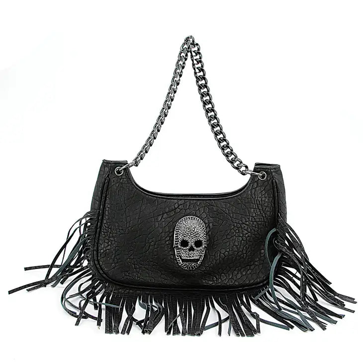 Skull Face Fringed Hobo Bag