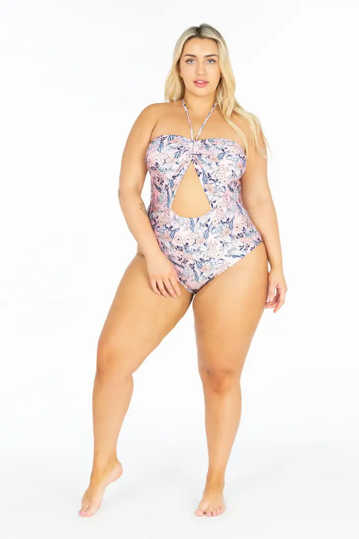 Cut Out Front Halter Swimsuit (Plus Size)