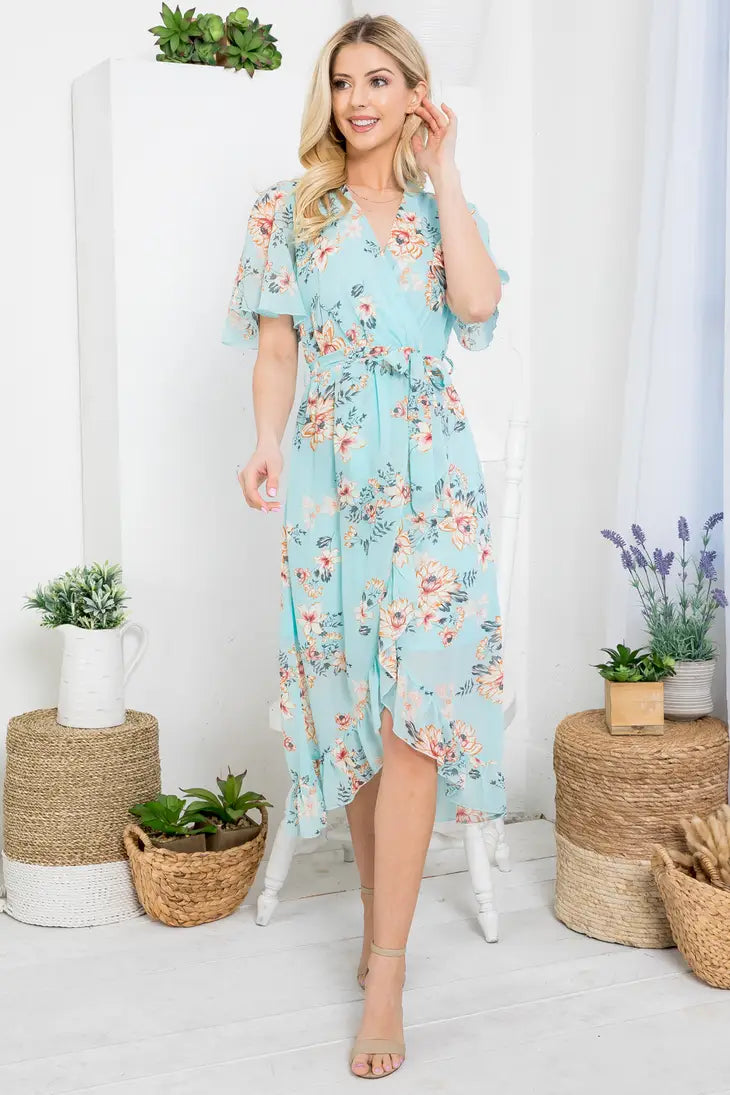 Floral Print Wrap Dress
