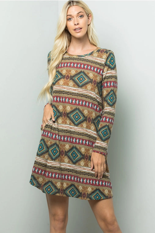 Aztec Print Sweater Dress