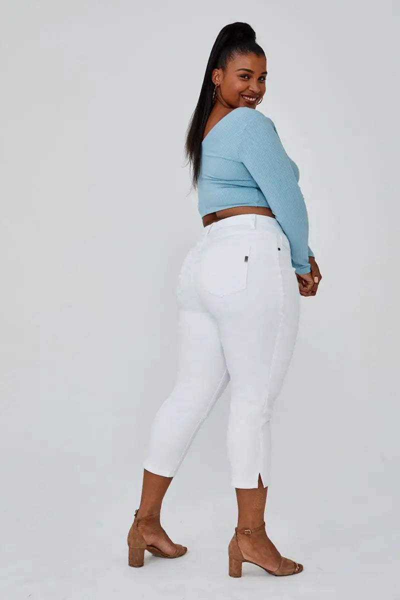 Slit Crop Skinny Jeans White (Plus)