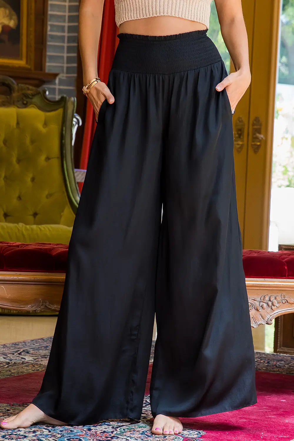 Smocked Flowy Wide Leg Pants