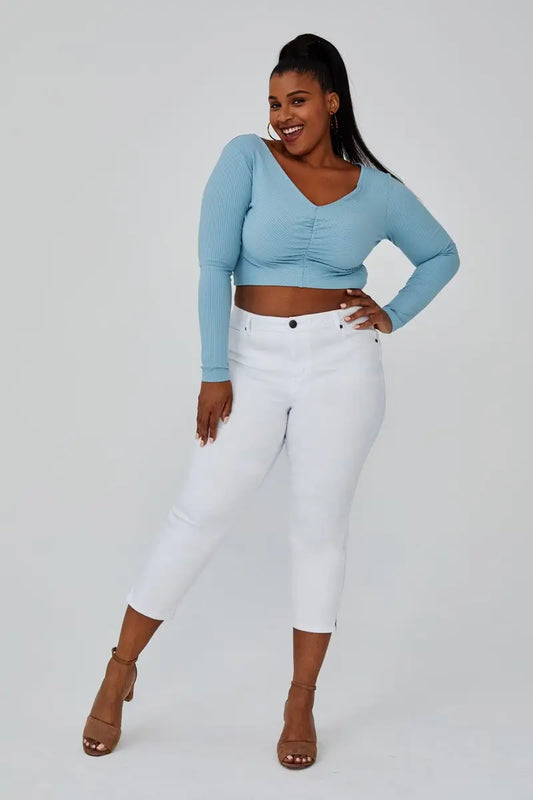 Slit Crop Skinny Jeans White (Plus)