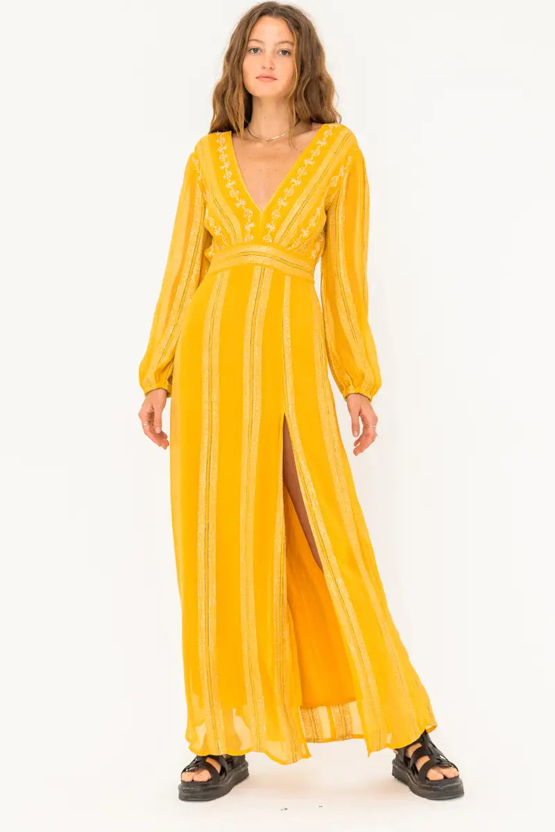 V-Neck Embroidered Maxi Dress
