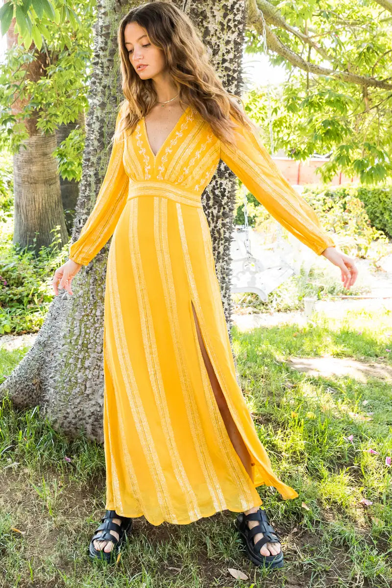 V-Neck Embroidered Maxi Dress