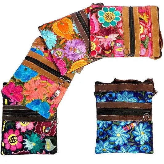 Flower Embroidered Passport Bag