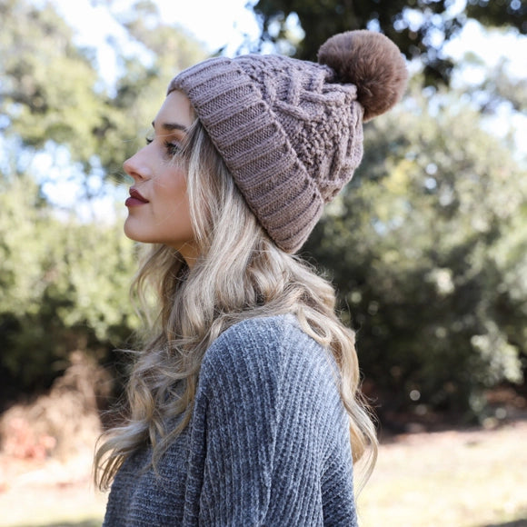 Cable Knit Pom Beanie