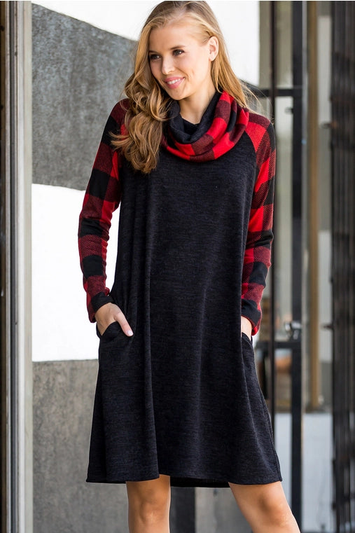 Plaid Turtleneck Dress