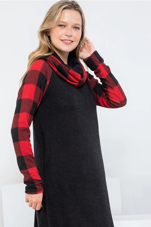 Plaid Turtleneck Dress