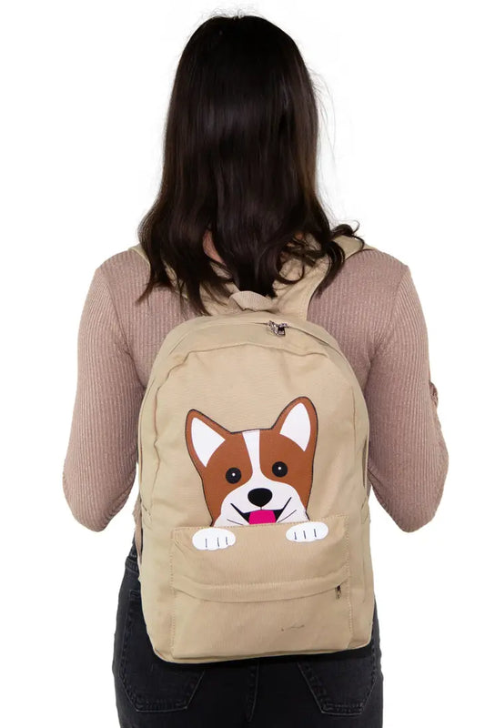 Peeking Corgi Dog Canvas Backpack