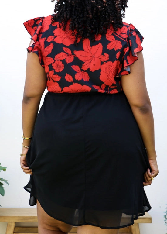 Floral Print V Wrap Ruffle Dress (Plus Size)