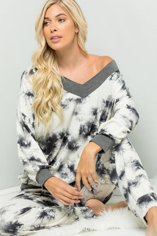 White Tie Dye Loungewear Bottoms (Plus Size)