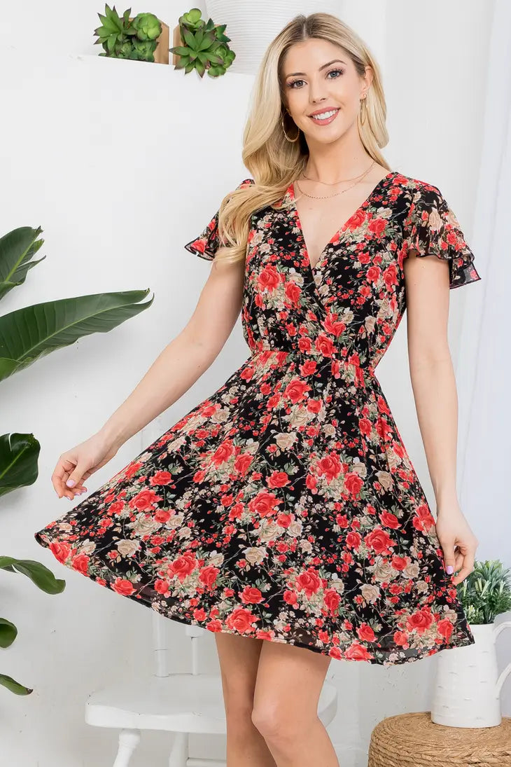 Vintage Floral Print Dress