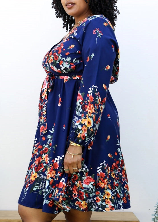 Floral Mix Print Midi Dress (Plus Size)