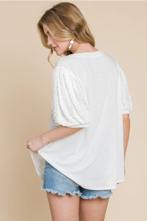 Solid Casual Top with Contrast Sleeves
